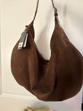 BCBG Brown Suede Hobo Shoulder Bag